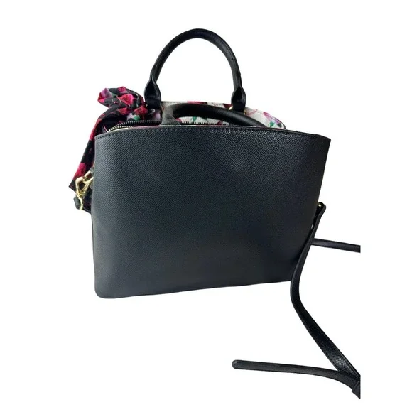 Betsey Johnson Gigi Triple Compartment Satchel W/ Scarf Black Purse Shoulder Bag - Picture 3 of 13